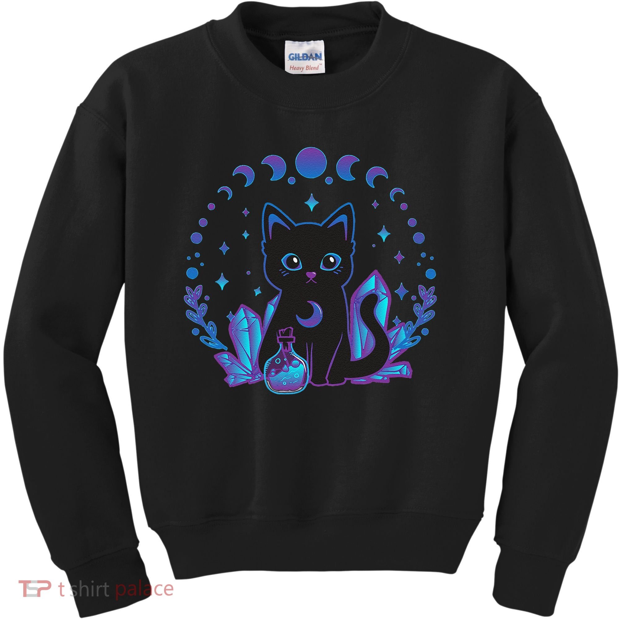 Cute Witchy Black Cat Crystal Alchemy Kawaii Pastel Goth Kids Sweatshirt
