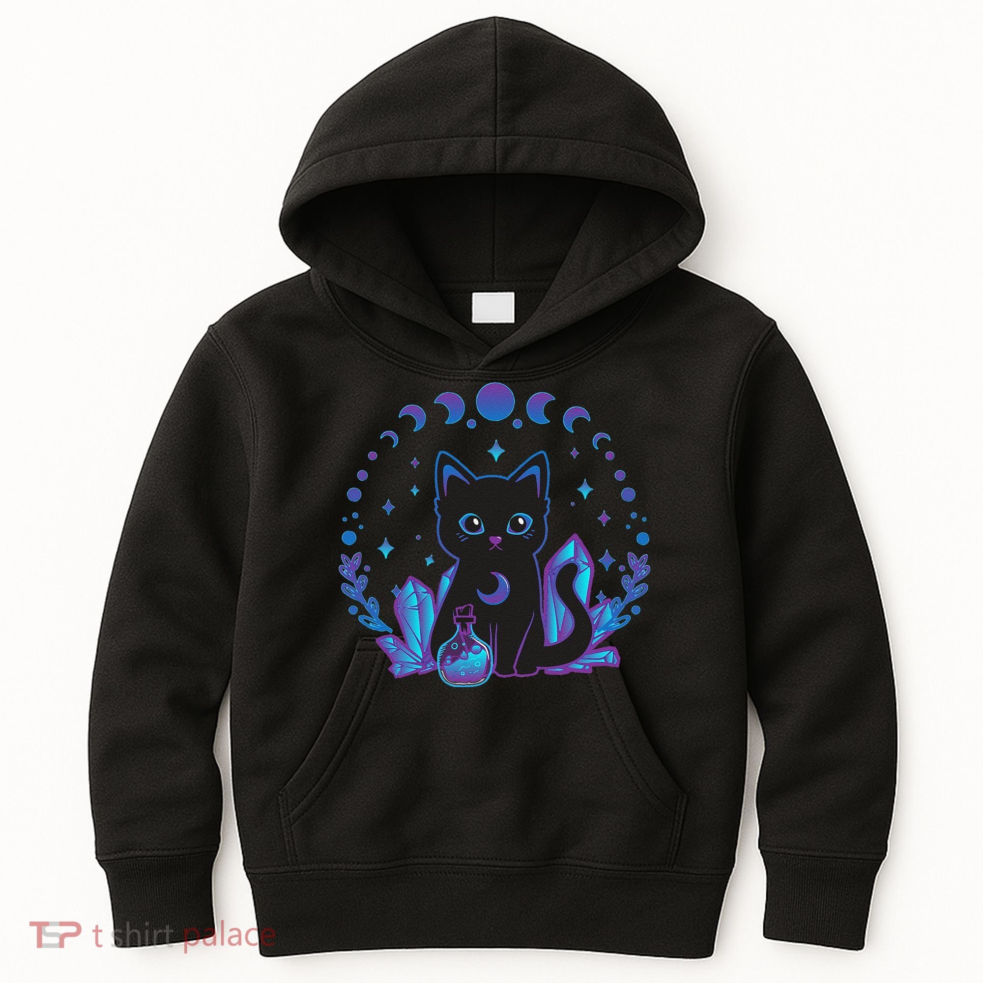 Cute Witchy Black Cat Crystal Alchemy Kawaii Pastel Goth Kids Hoodie