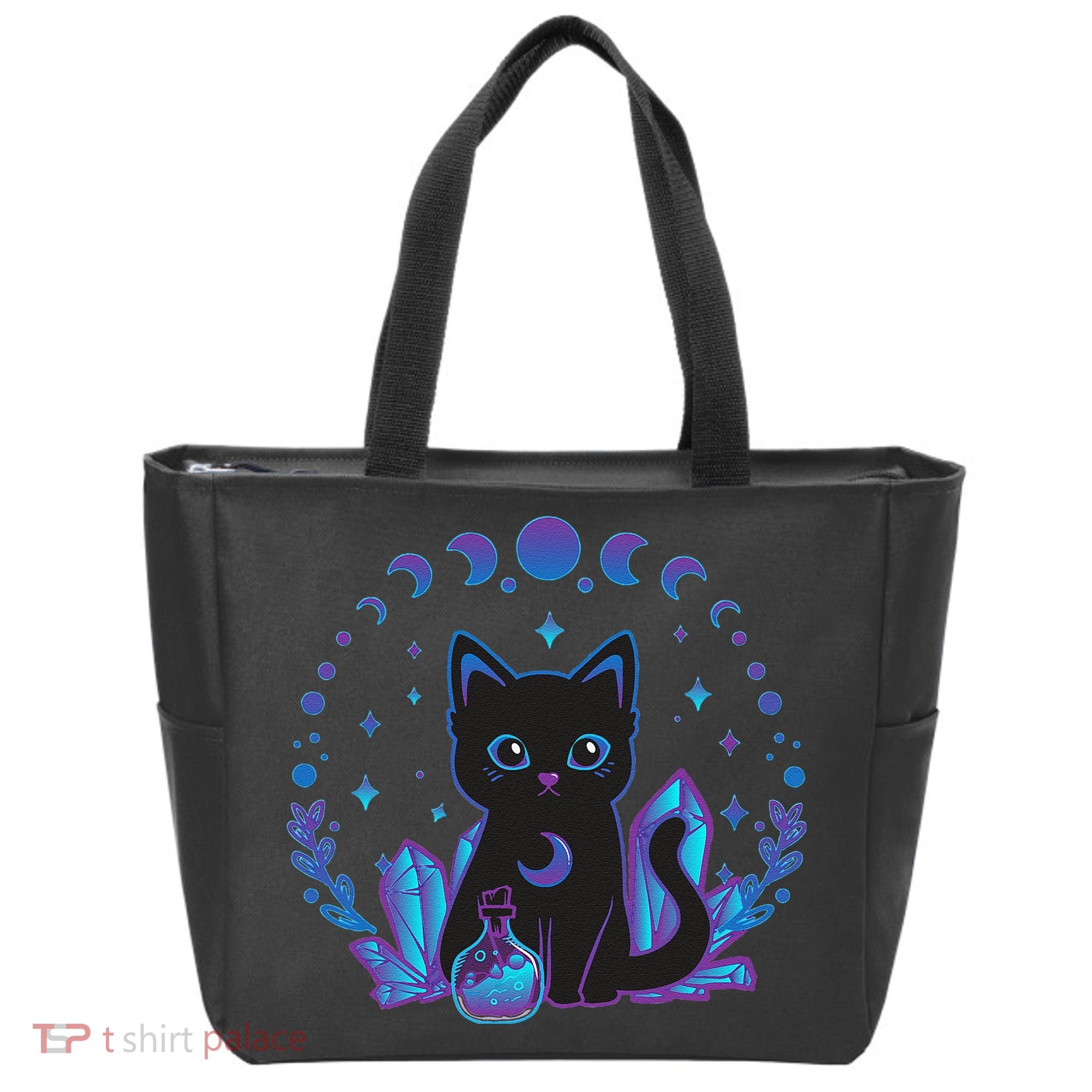 Cute Witchy Black Cat Crystal Alchemy Kawaii Pastel Goth Tote Bag