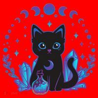 Cute Witchy Black Cat Crystal Alchemy Kawaii Pastel Goth Santa Hat thumb 1