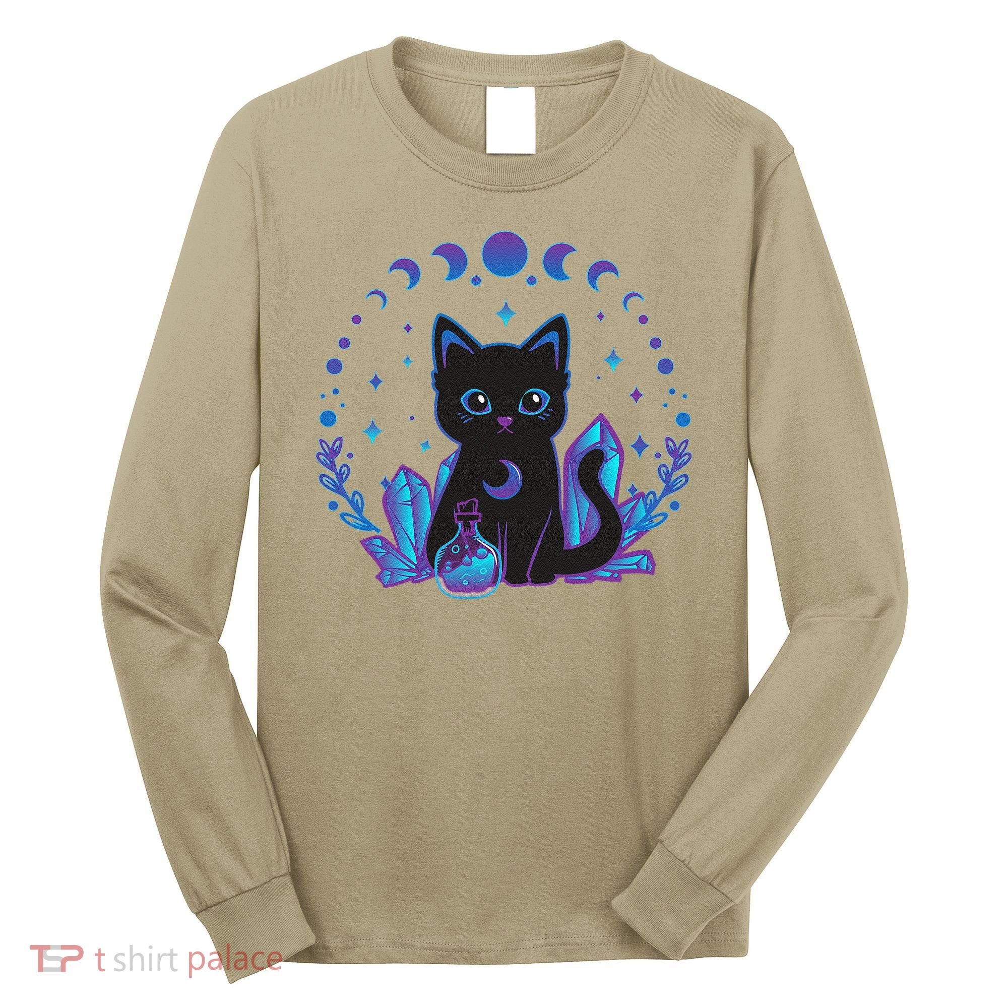 Cute Witchy Black Cat Crystal Alchemy Kawaii Pastel Goth Long Sleeve Shirt