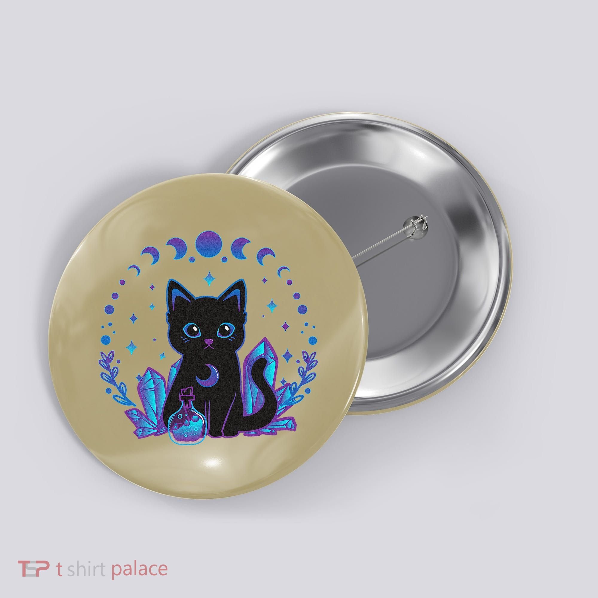 Cute Witchy Black Cat Crystal Alchemy Kawaii Pastel Goth Button