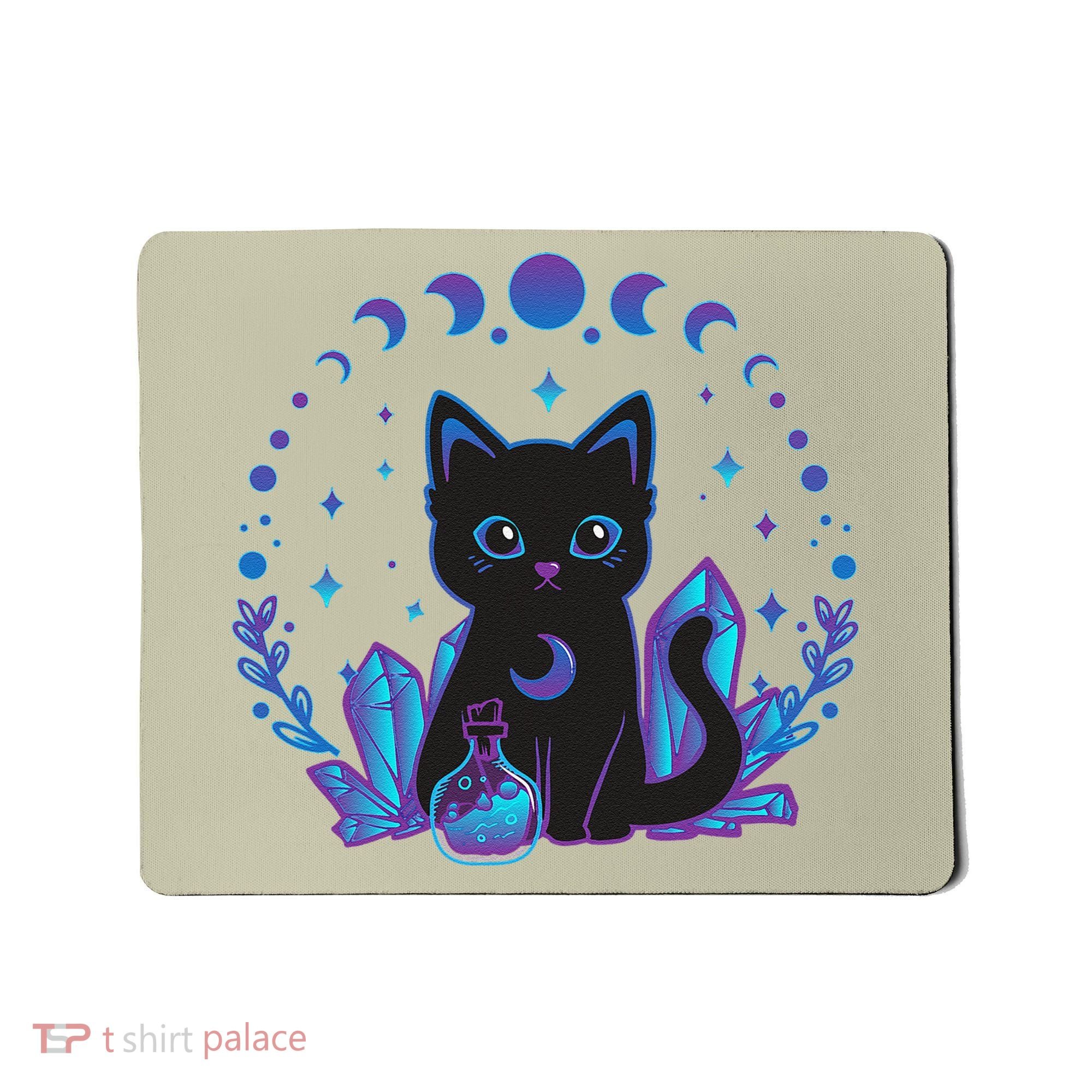 Cute Witchy Black Cat Crystal Alchemy Kawaii Pastel Goth Mousepad