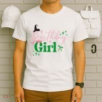 Cute Witch Birthday Girl Pink And Green T-Shirt thumb 6