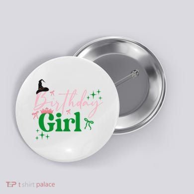 Cute Witch Birthday Girl Pink And Green Button