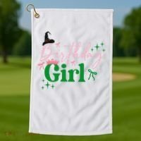 Cute Witch Birthday Girl Pink And Green Golf Towel thumb 1