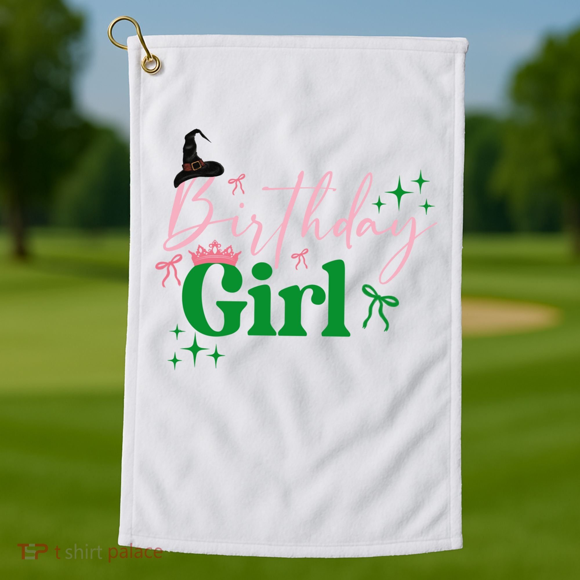 Cute Witch Birthday Girl Pink And Green Golf Towel