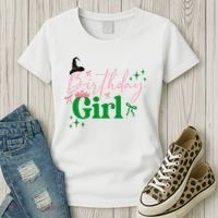 Cute Witch Birthday Girl Pink And Green Women's T-Shirt thumb 3