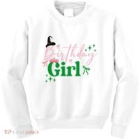Cute Witch Birthday Girl Pink And Green Kids Sweatshirt thumb 0