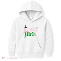 Cute Witch Birthday Girl Pink And Green Kids Hoodie thumb 0