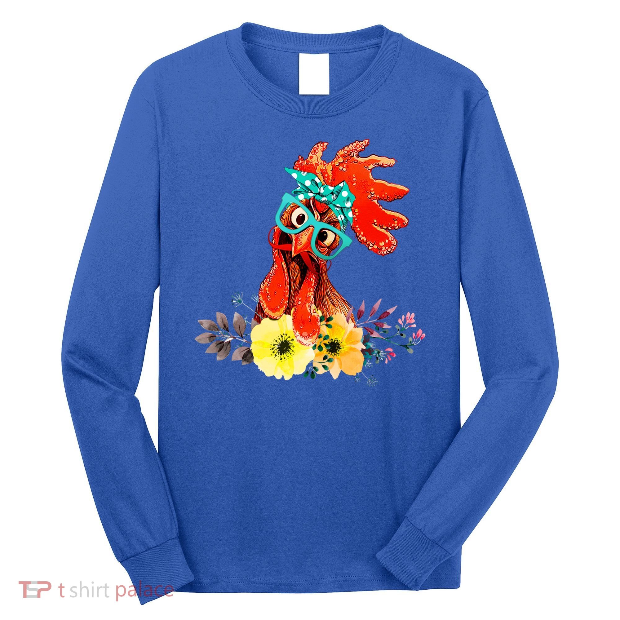 Chicken With Bandana Headband And Glasses Cute Cool Gift Long Sleeve Shirt