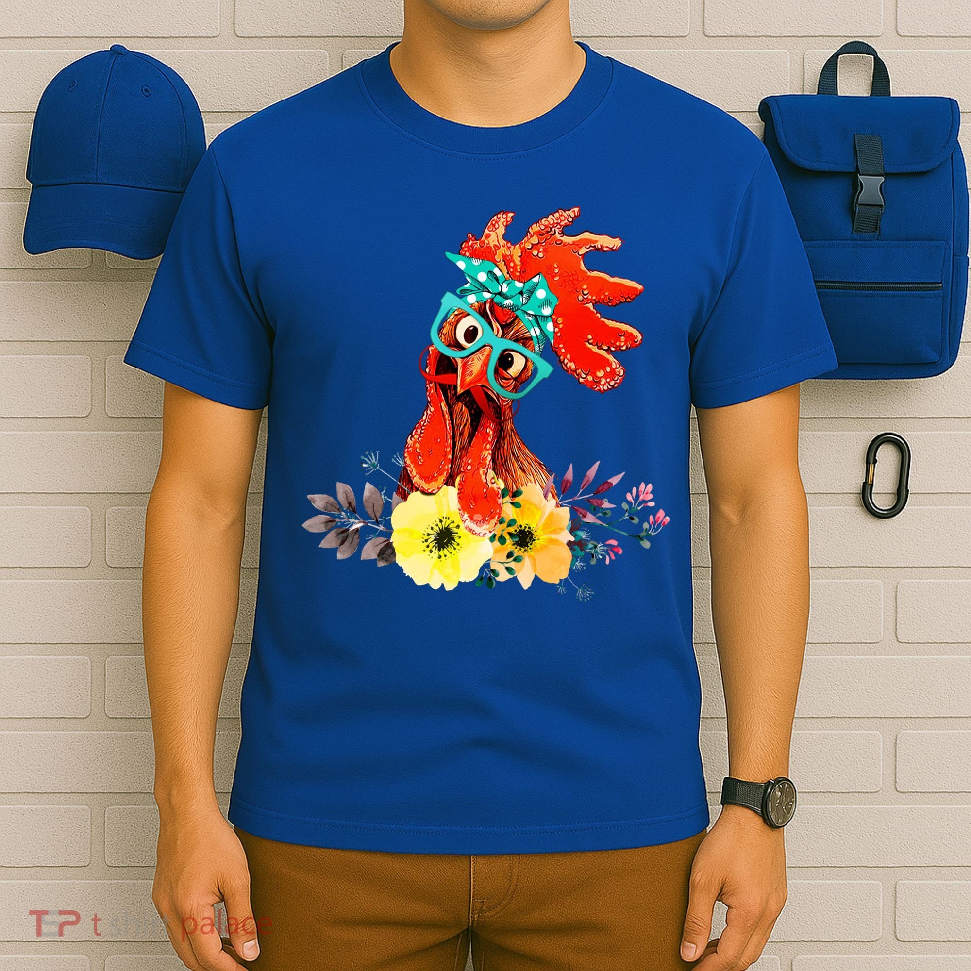 Chicken With Bandana Headband And Glasses Cute Cool Gift T-Shirt