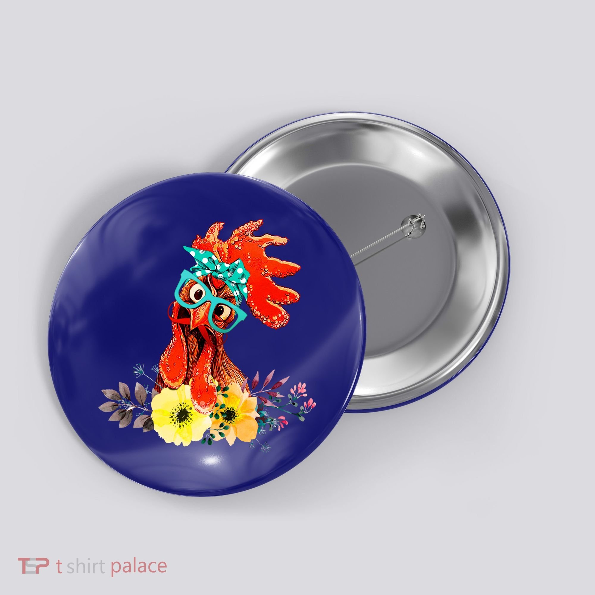 Chicken With Bandana Headband And Glasses Cute Cool Gift Button