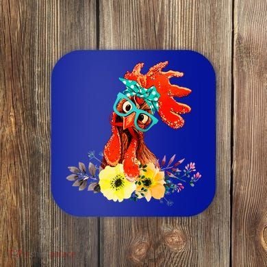 Chicken With Bandana Headband And Glasses Cute Cool Gift Coaster