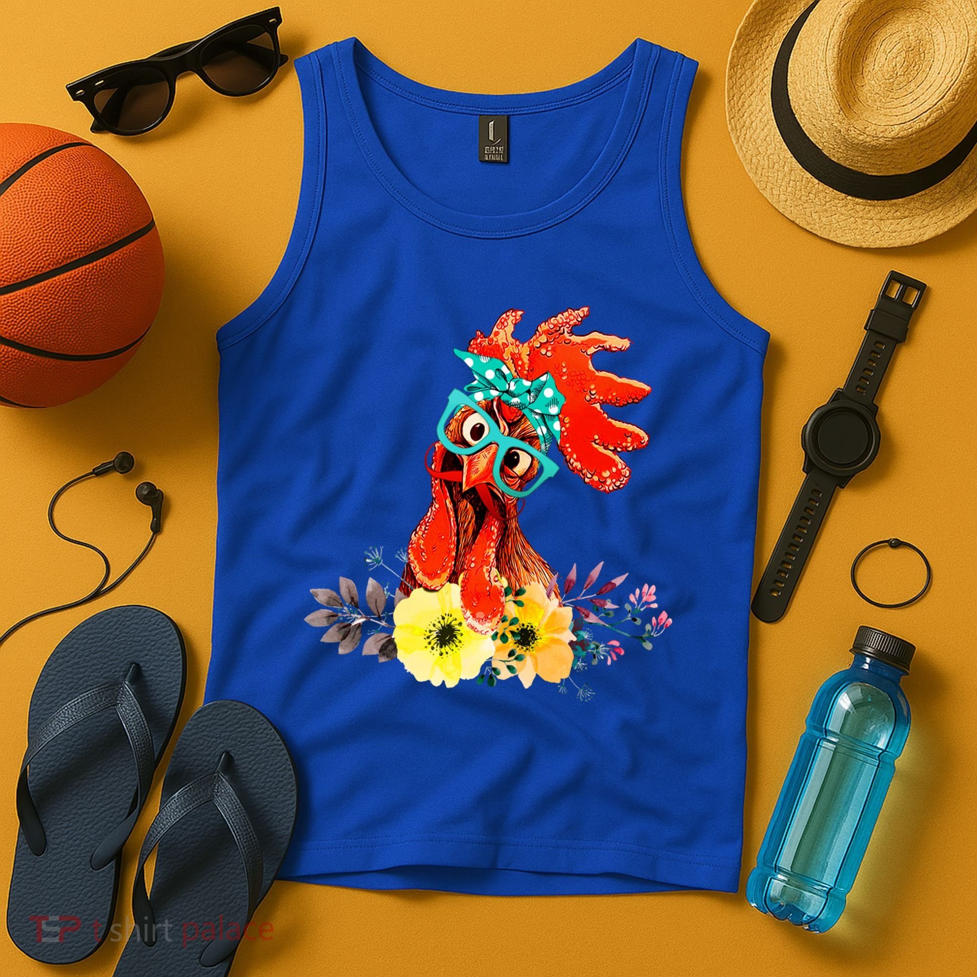 Chicken With Bandana Headband And Glasses Cute Cool Gift Tank Top