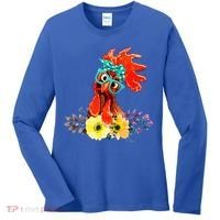 Chicken With Bandana Headband And Glasses Cute Cool Gift Women's Long Sleeve Shirt thumb 0
