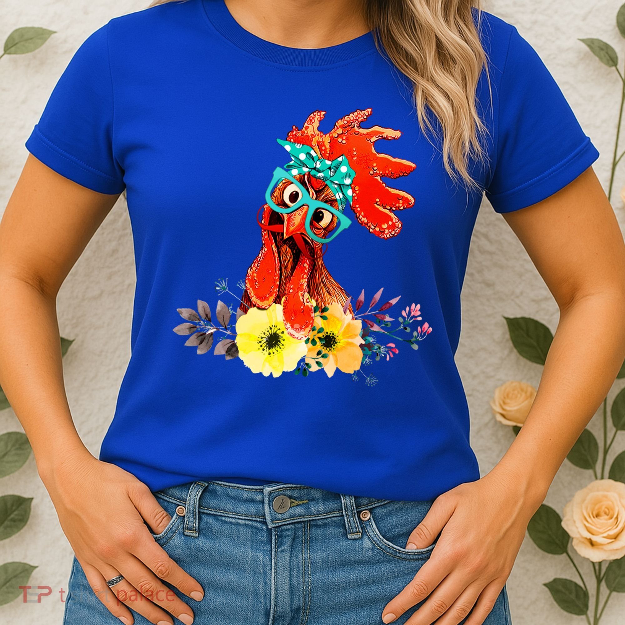 Chicken With Bandana Headband And Glasses Cute Cool Gift Women's T-Shirt