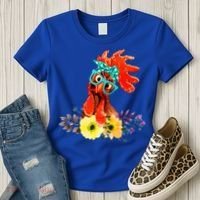 Chicken With Bandana Headband And Glasses Cute Cool Gift Women's T-Shirt thumb 3
