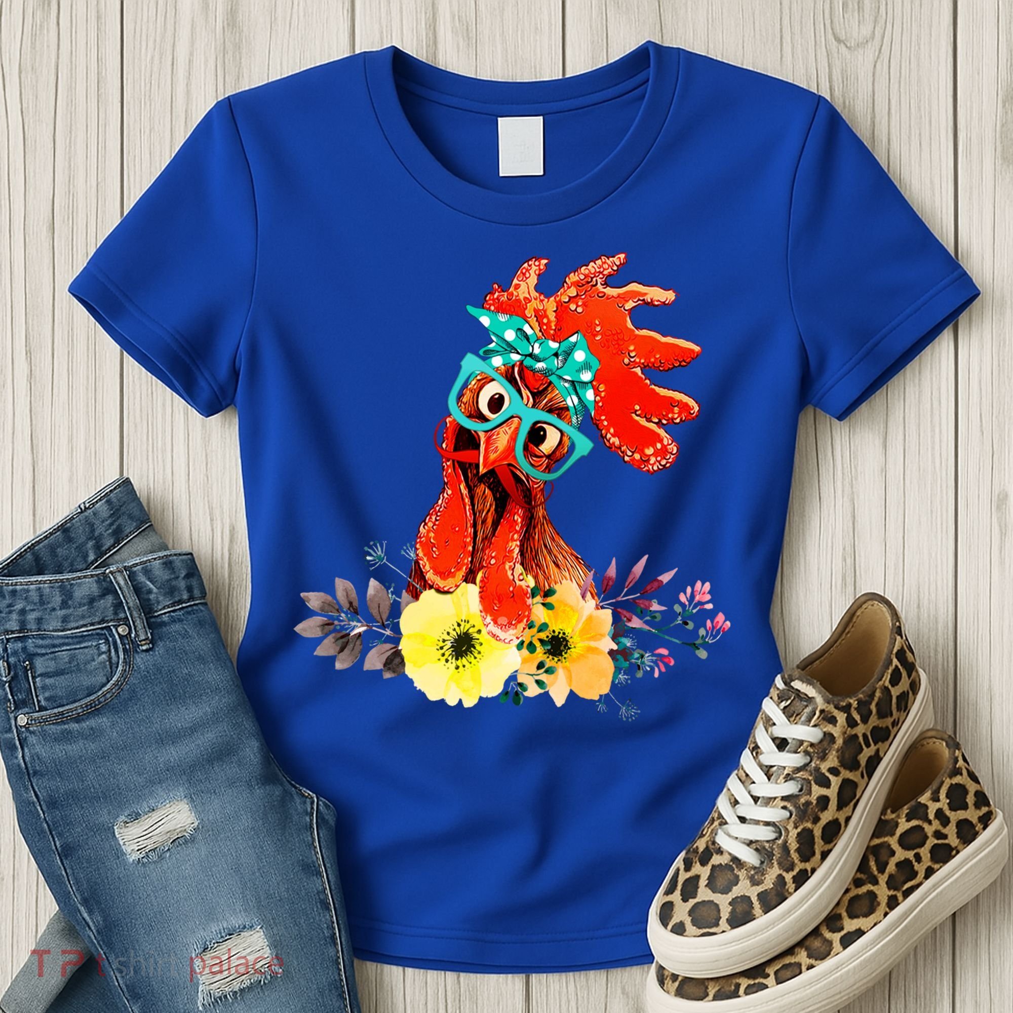 Chicken With Bandana Headband And Glasses Cute Cool Gift Women's T-Shirt