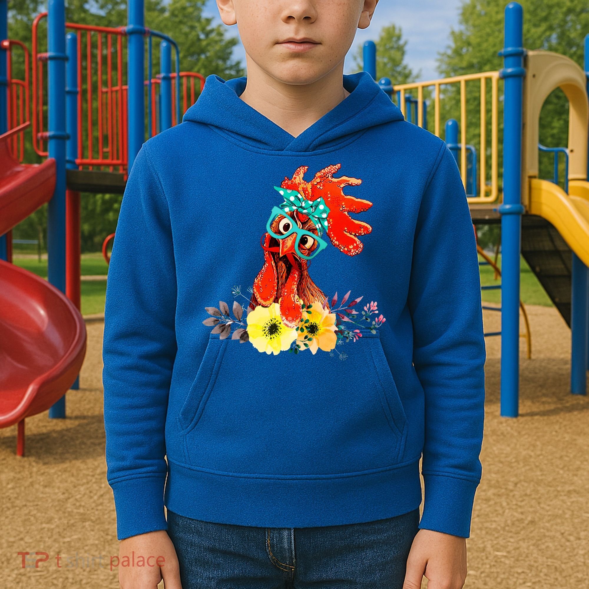 Chicken With Bandana Headband And Glasses Cute Cool Gift Kids Hoodie