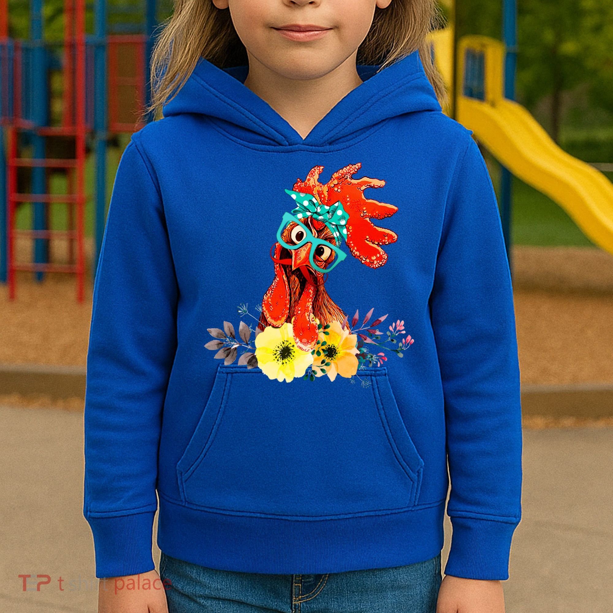 Chicken With Bandana Headband And Glasses Cute Cool Gift Kids Hoodie
