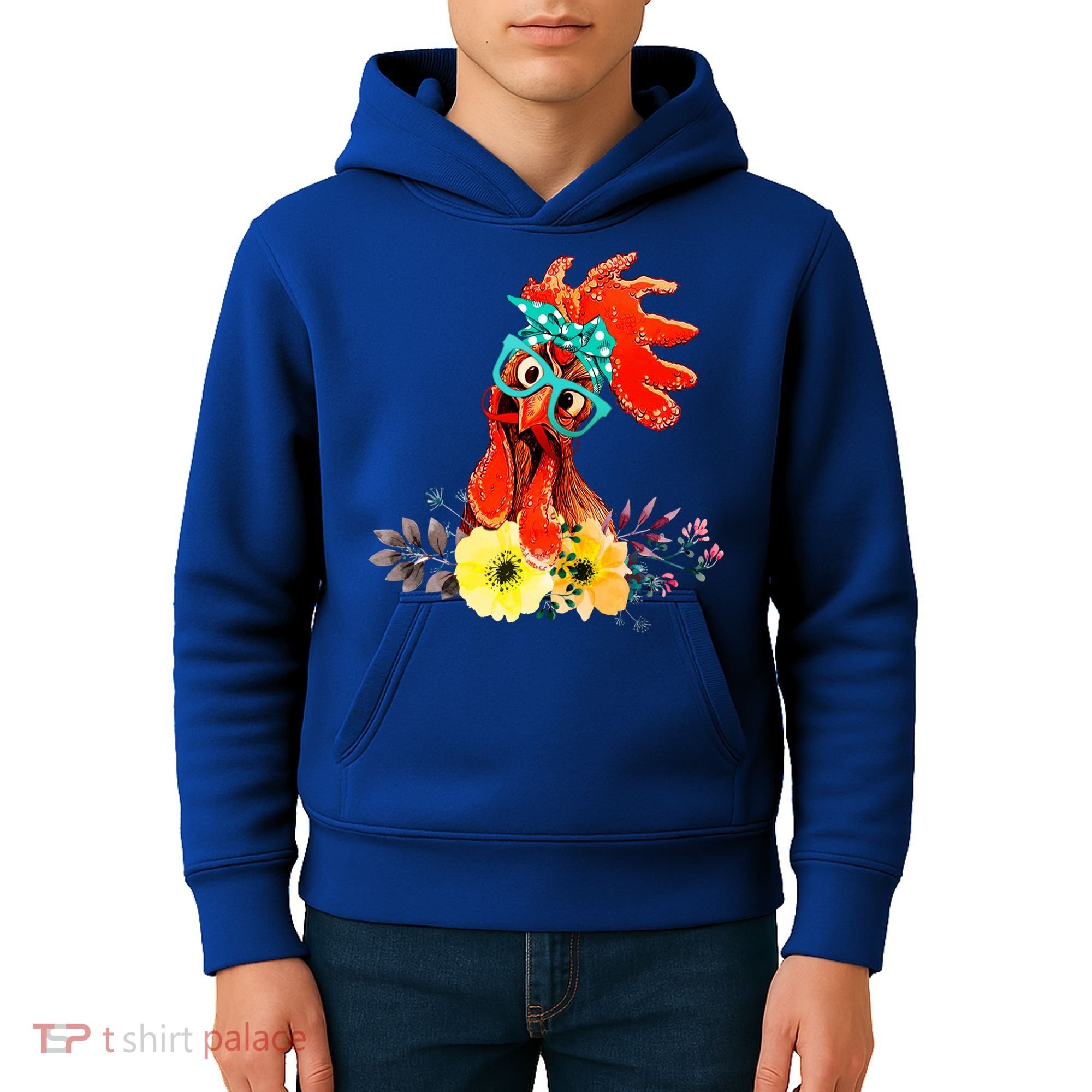 Chicken With Bandana Headband And Glasses Cute Cool Gift Kids Hoodie