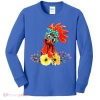 Chicken With Bandana Headband And Glasses Cute Cool Gift Kids Long Sleeve Shirt thumb 0