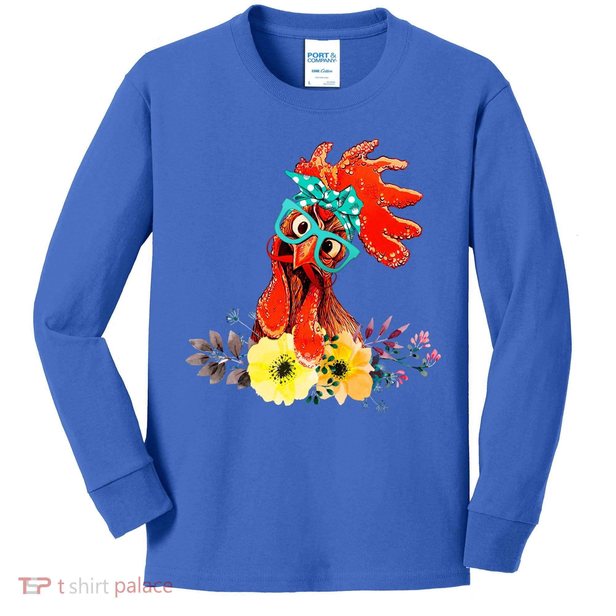 Chicken With Bandana Headband And Glasses Cute Cool Gift Kids Long Sleeve Shirt