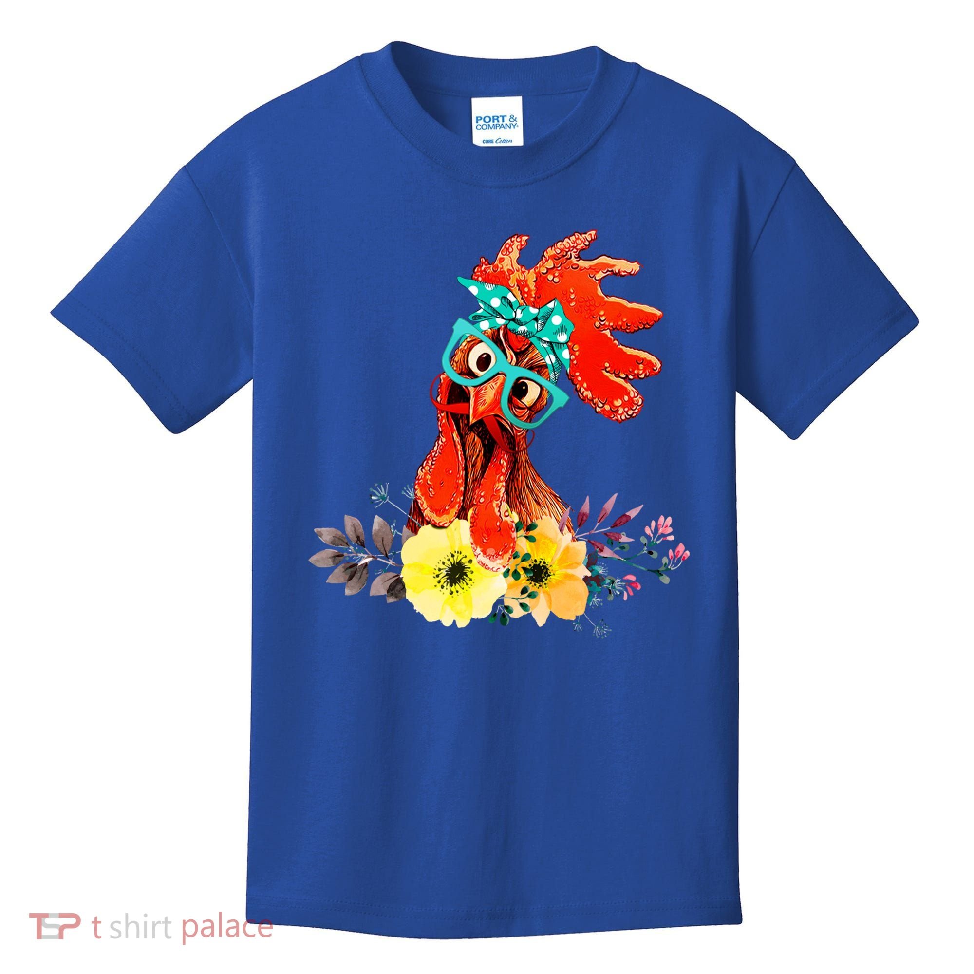 Chicken With Bandana Headband And Glasses Cute Cool Gift Kids T-Shirt