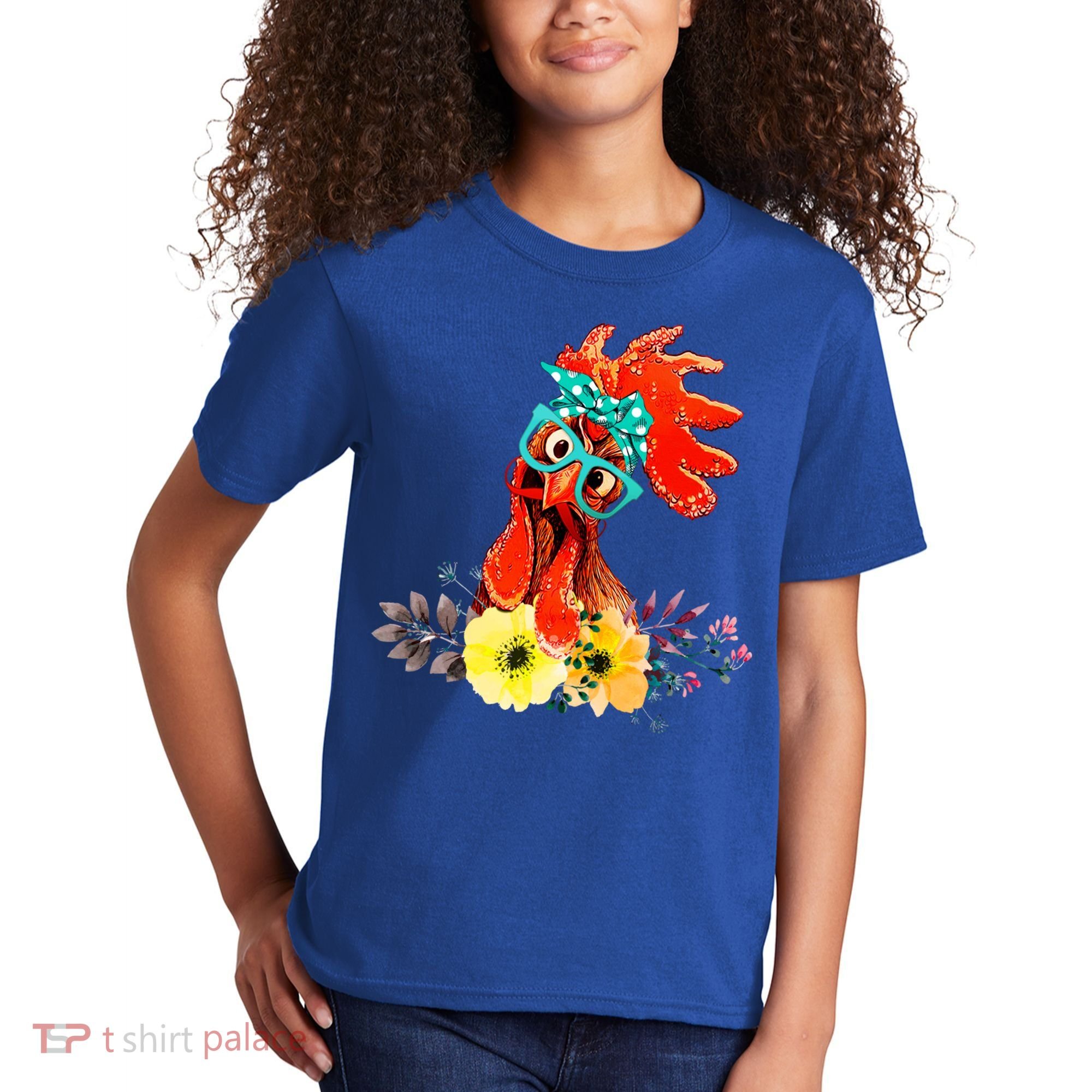 Chicken With Bandana Headband And Glasses Cute Cool Gift Kids T-Shirt