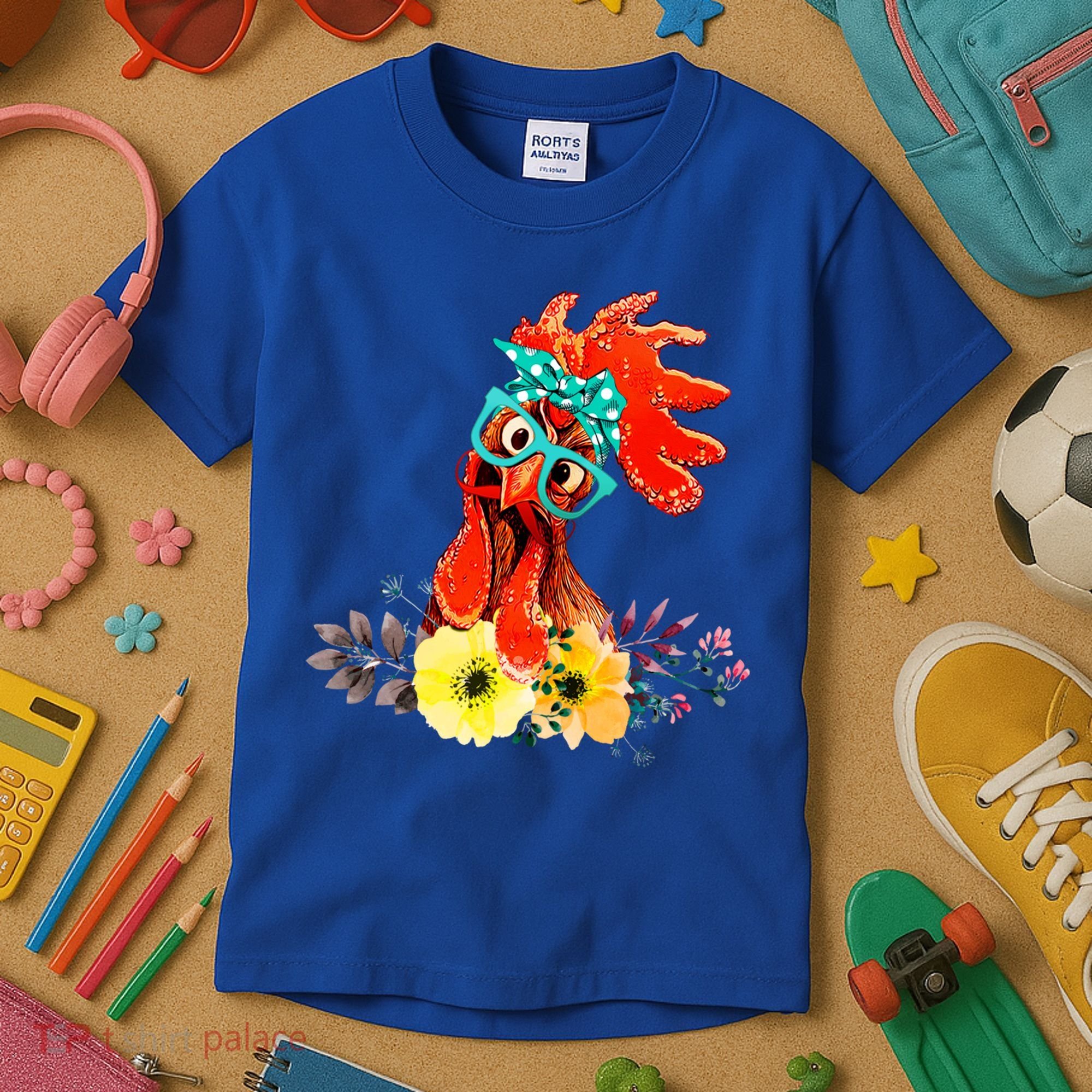 Chicken With Bandana Headband And Glasses Cute Cool Gift Kids T-Shirt