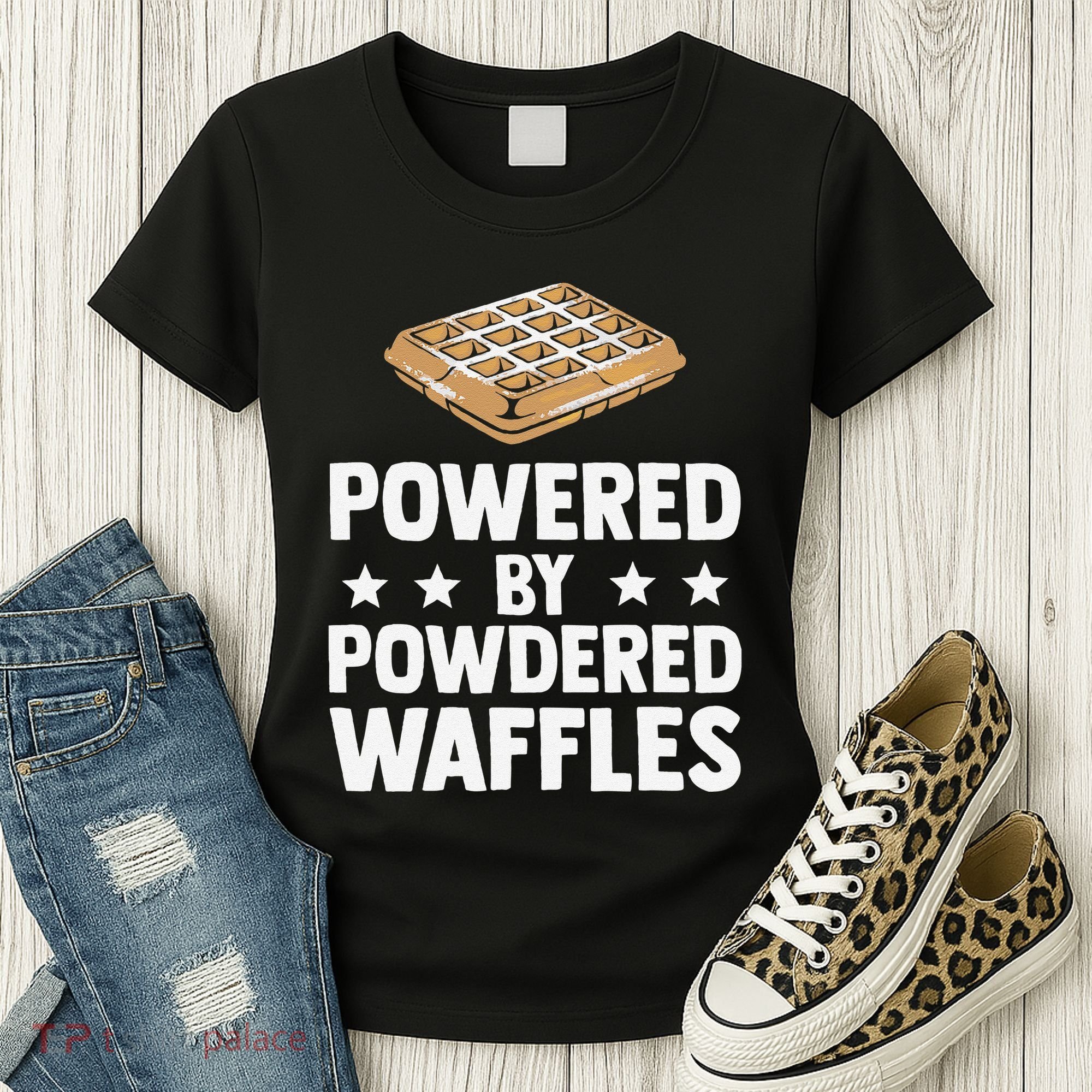 Cool Waffle Breakfast Snack Powered By Powdered Waffles Women's T-Shirt