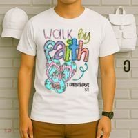 Christian Walk By Faith Flip Flops Summer T-Shirt thumb 6