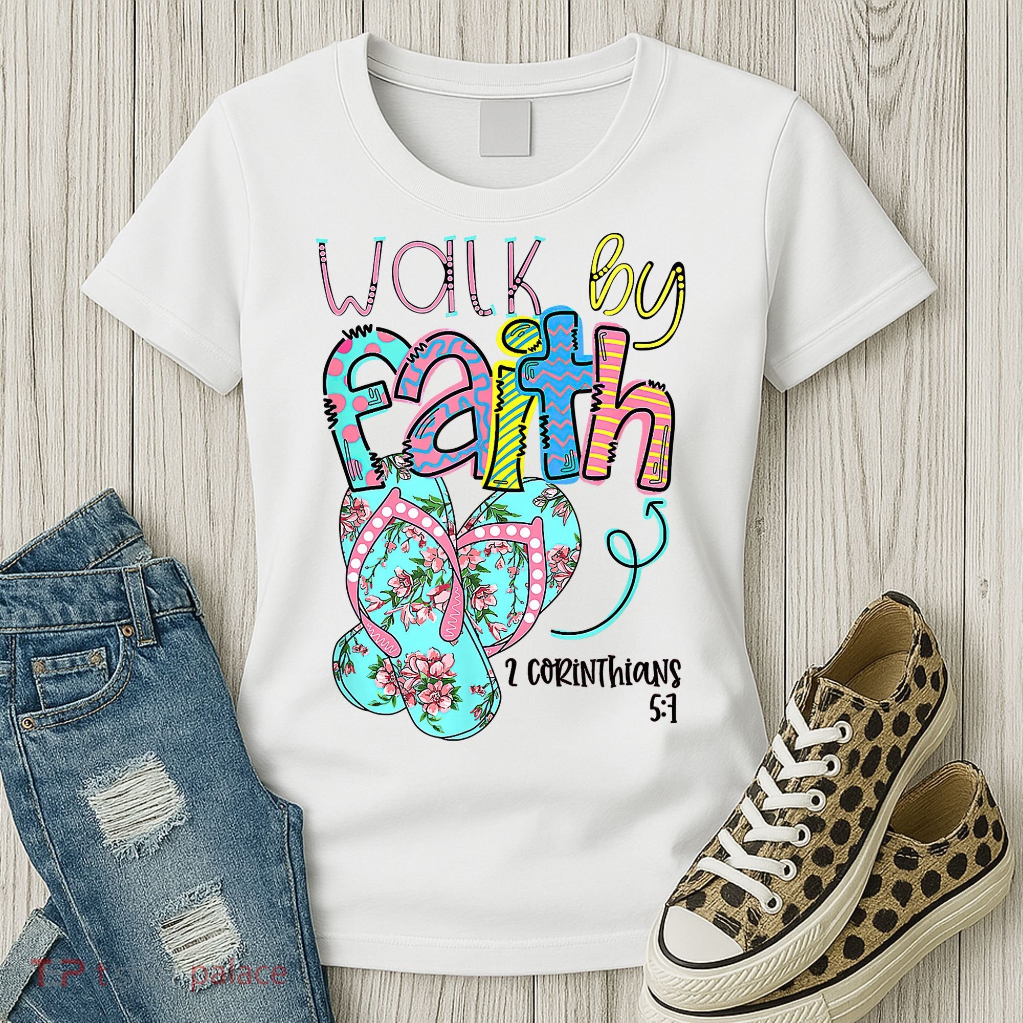 Christian Walk By Faith Flip Flops Summer Women's T-Shirt