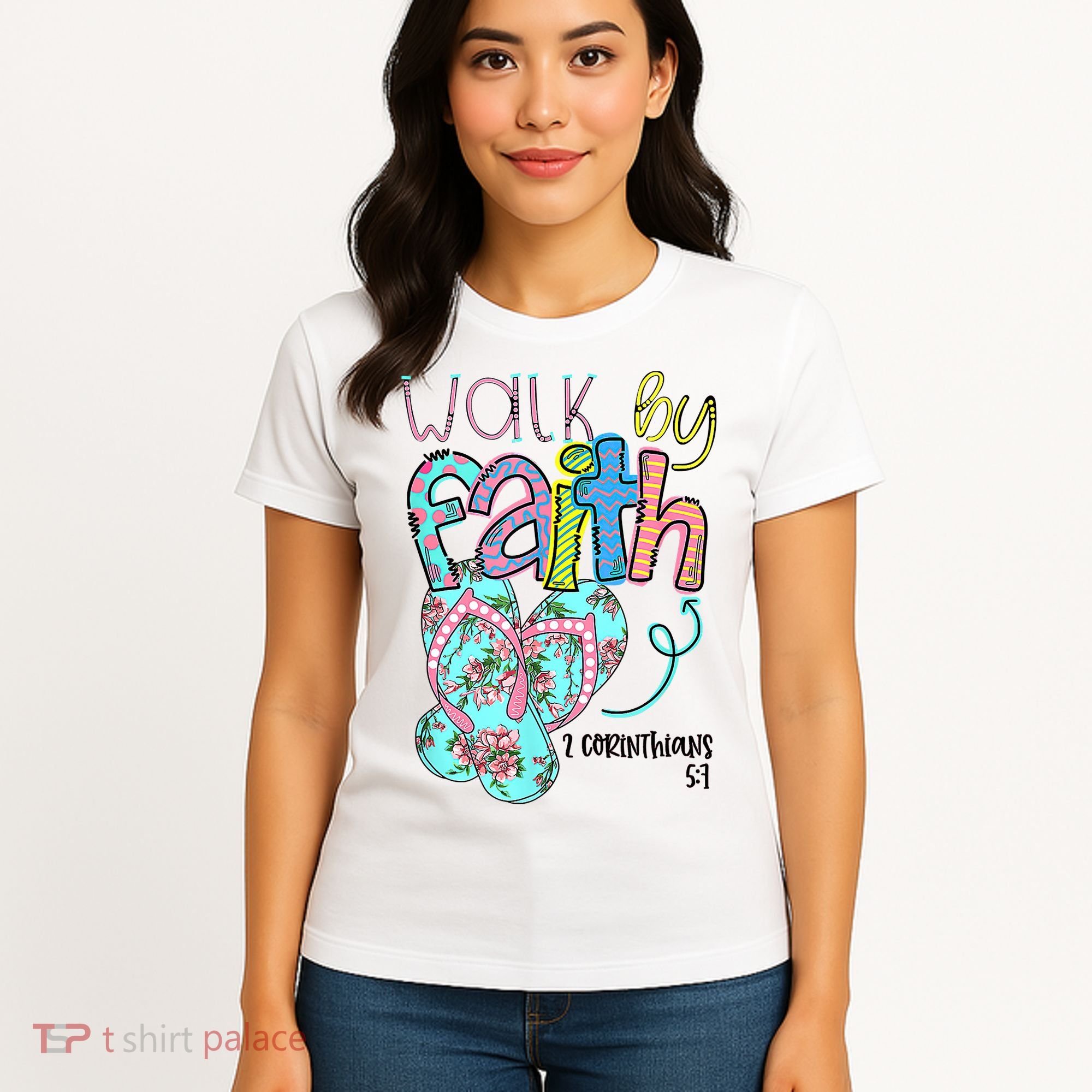Christian Walk By Faith Flip Flops Summer Women's T-Shirt