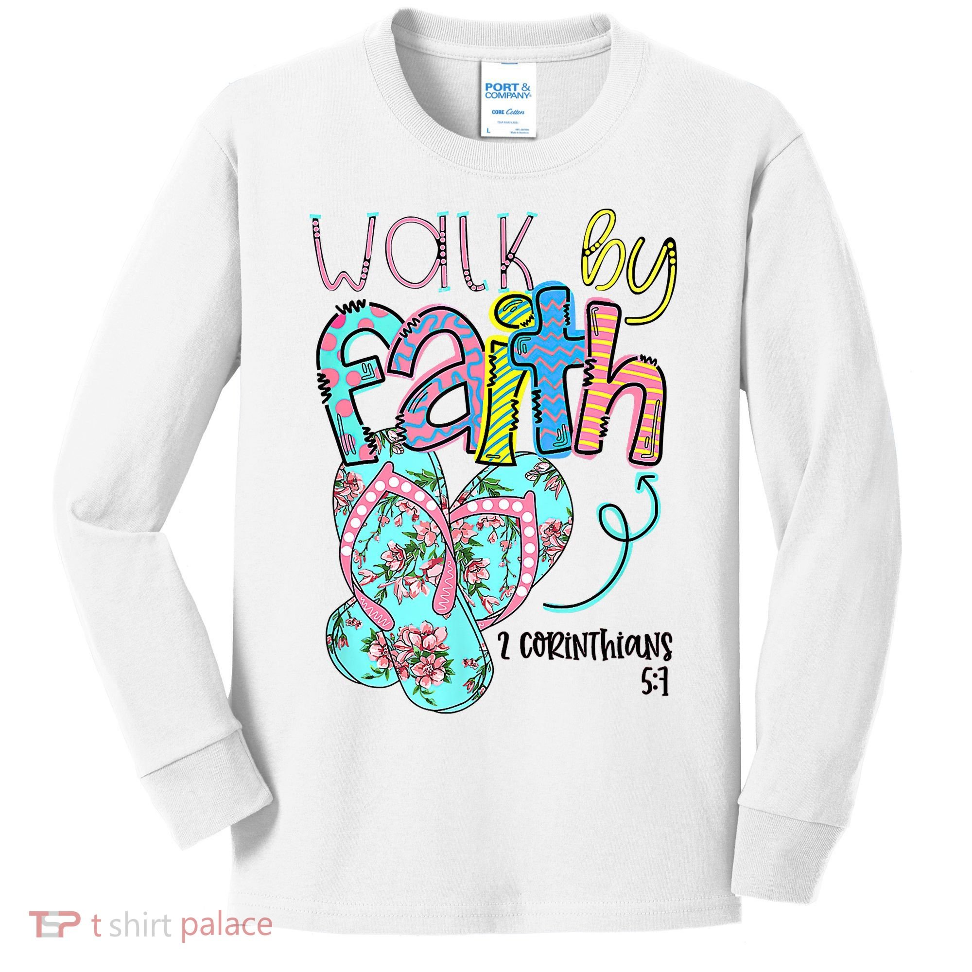 Christian Walk By Faith Flip Flops Summer Kids Long Sleeve Shirt
