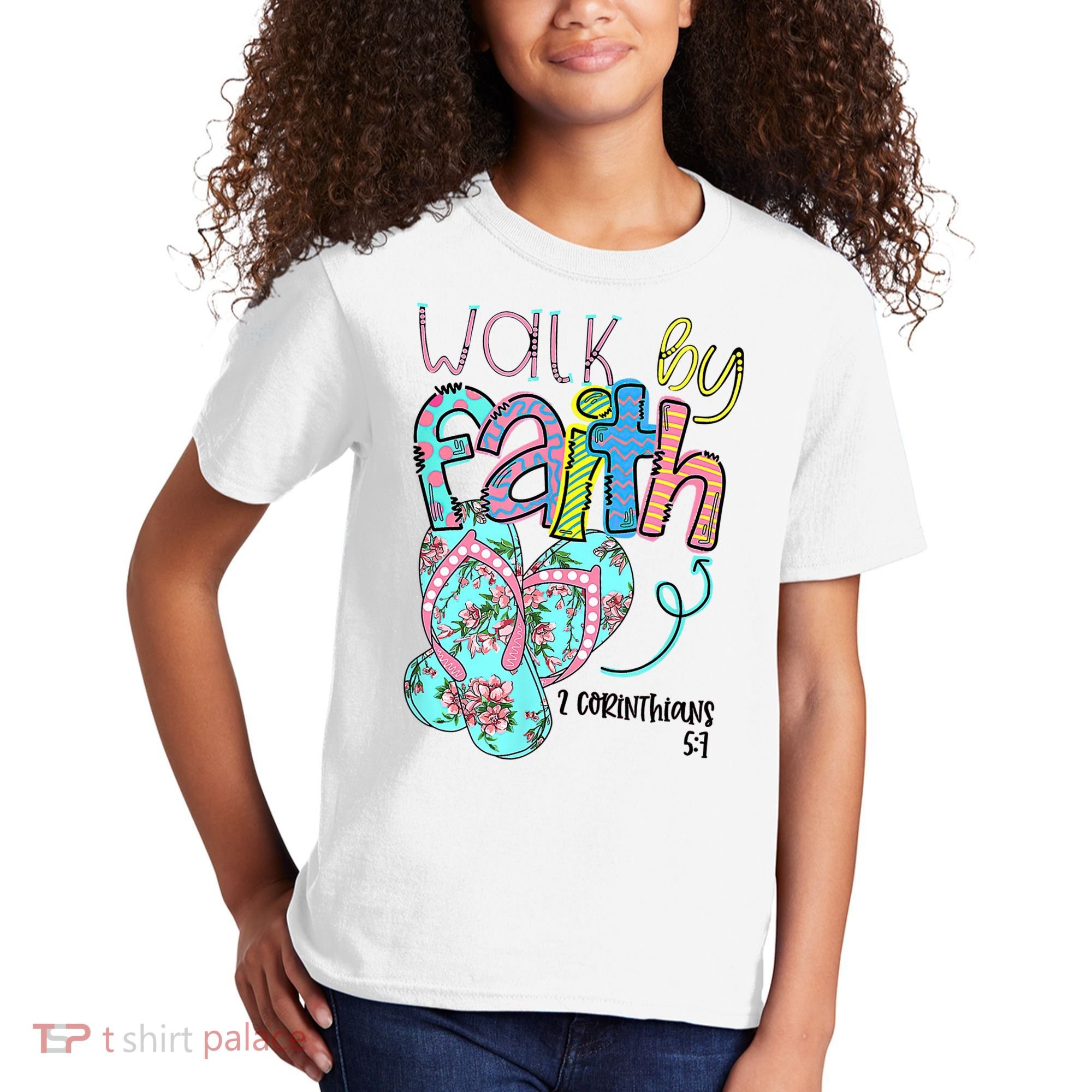 Christian Walk By Faith Flip Flops Summer Kids T-Shirt