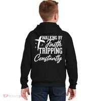 Christian Walking By Faith Tripping Constantly Kids Hoodie thumb 0