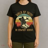 Christian Walk By Faith In Cowboy Boots Cowgirl Western T-Shirt thumb 4