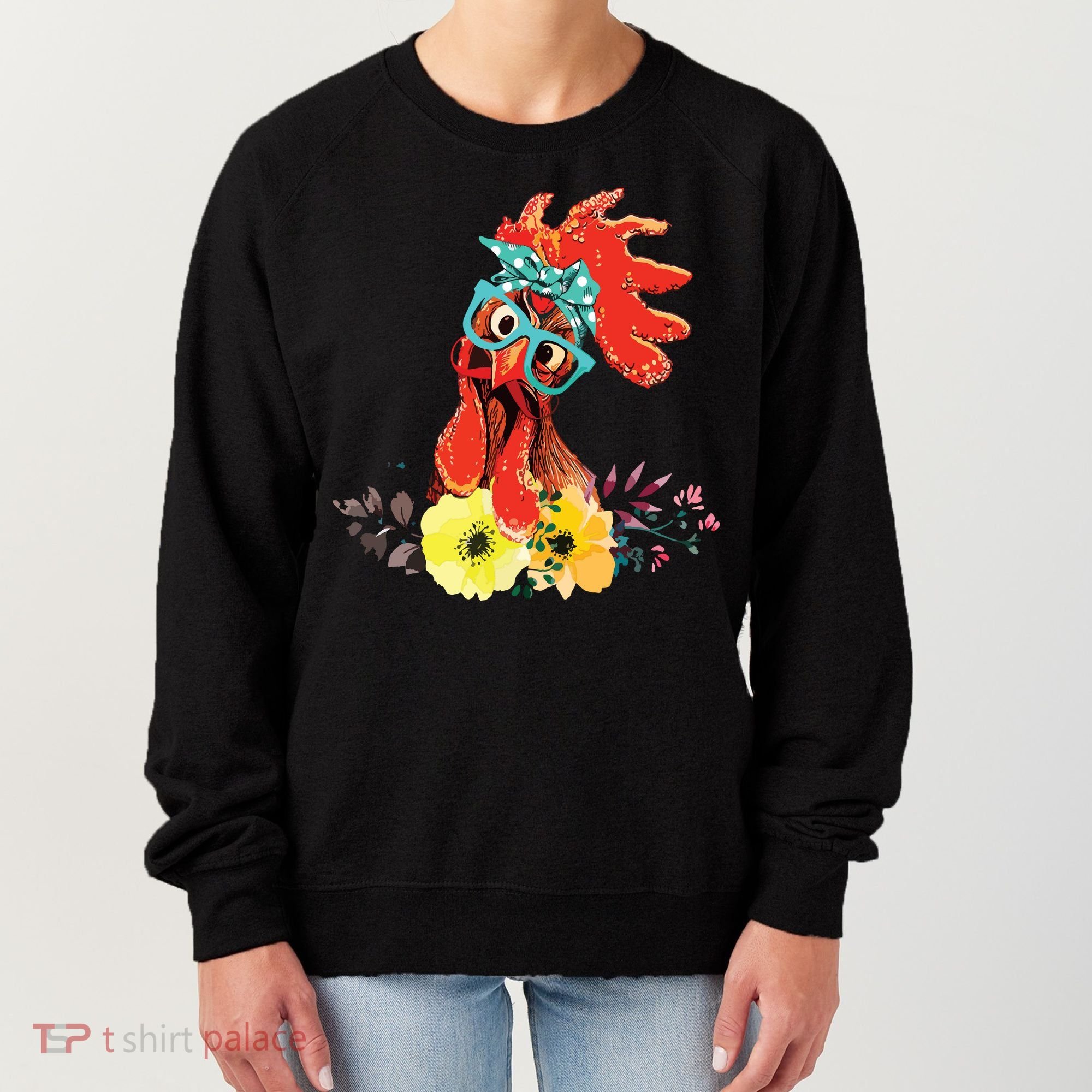 Chicken With Bandana Headband And Glasses Cute Women's Sweatshirt
