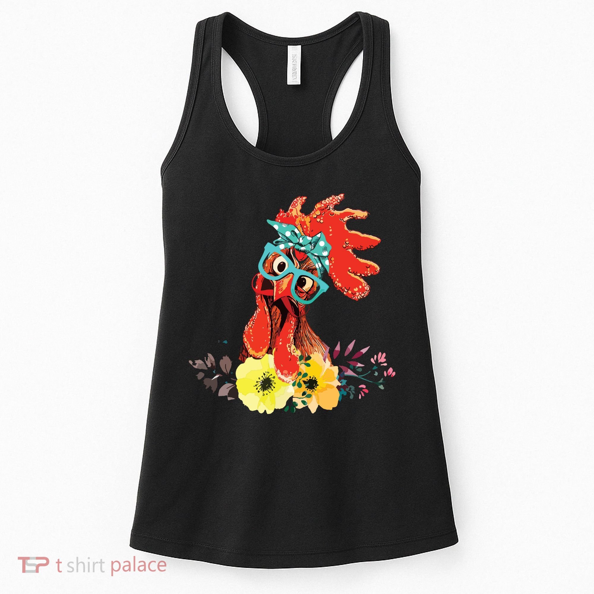 Chicken With Bandana Headband And Glasses Cute Women's Tank Top