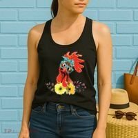 Chicken With Bandana Headband And Glasses Cute Women's Tank Top thumb 2