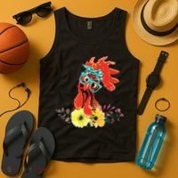 Chicken With Bandana Headband And Glasses Cute Tank Top thumb 4
