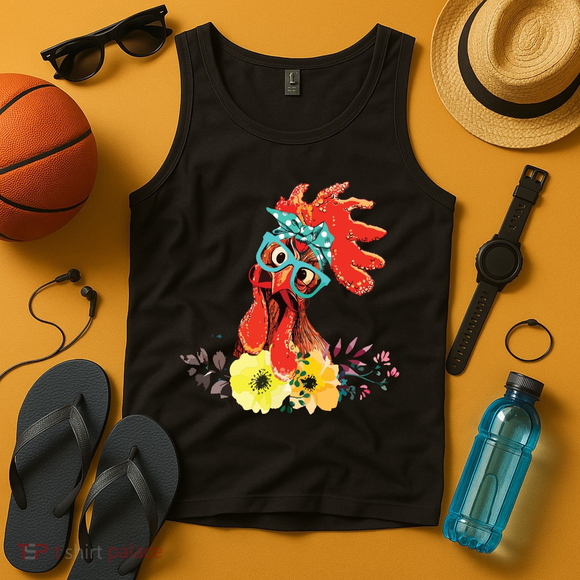 Chicken With Bandana Headband And Glasses Cute Tank Top