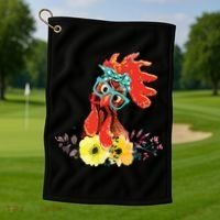 Chicken With Bandana Headband And Glasses Cute Golf Towel thumb 1