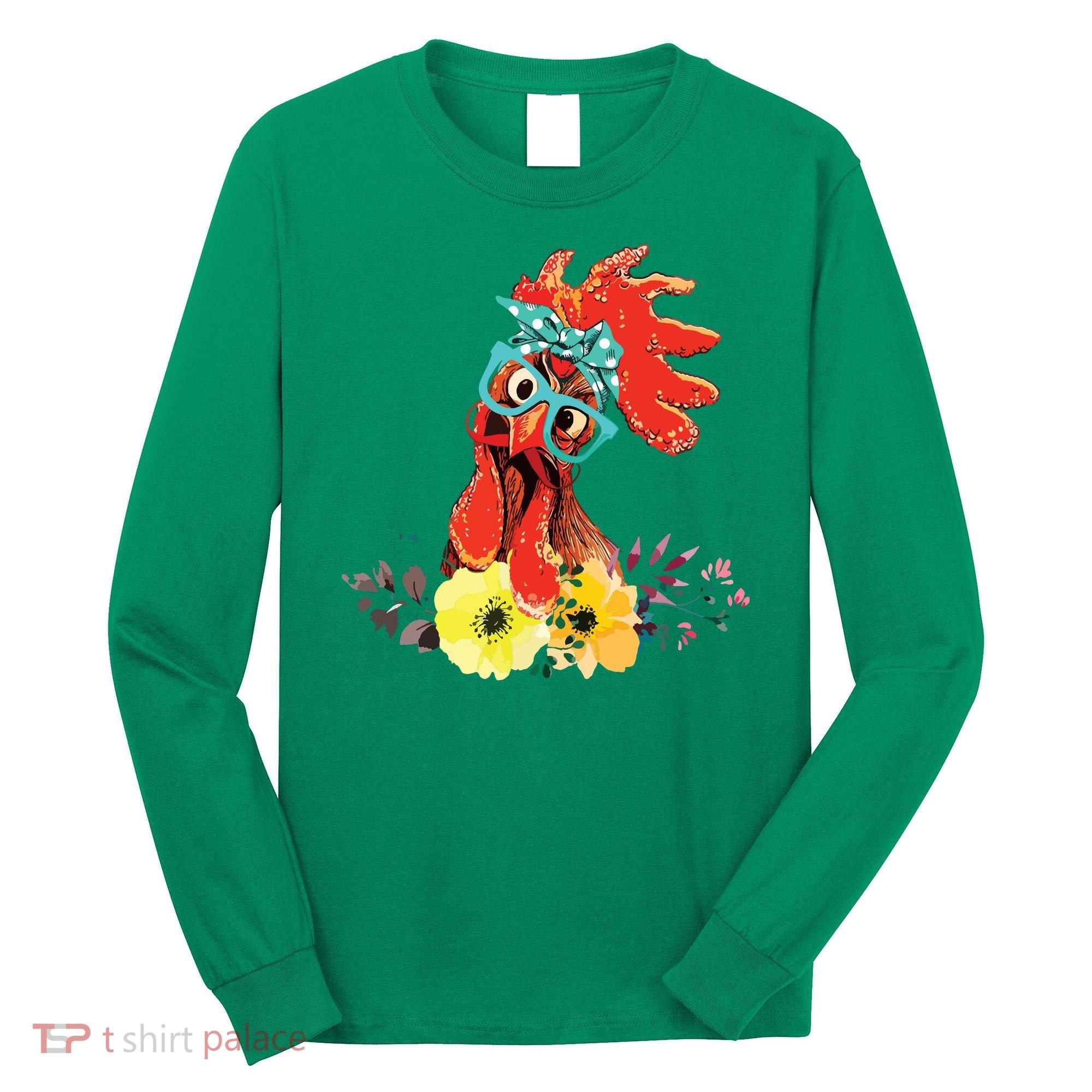 Chicken With Bandana Headband And Glasses Cute Long Sleeve Shirt
