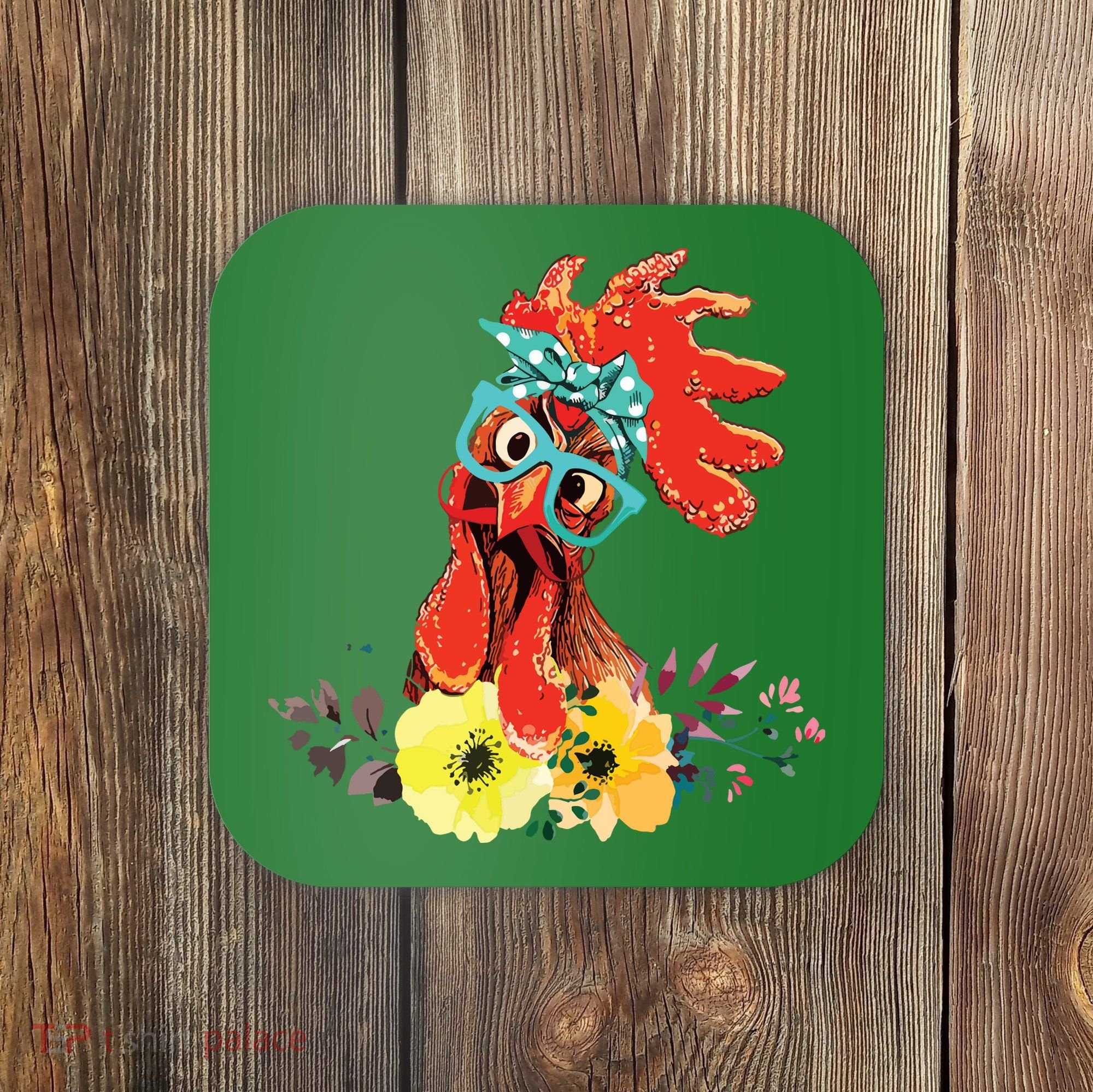 Chicken With Bandana Headband And Glasses Cute Coaster
