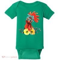 Chicken With Bandana Headband And Glasses Cute Baby Bodysuit thumb 0
