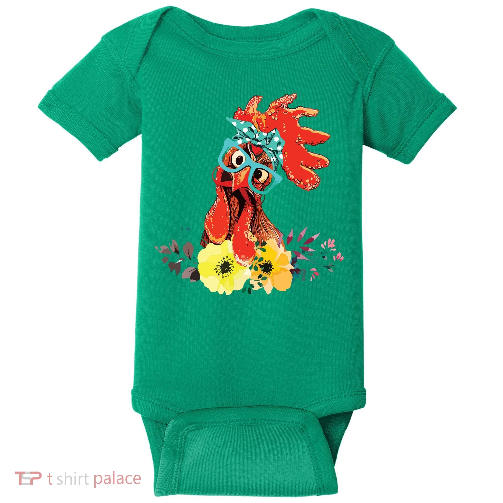 Chicken With Bandana Headband And Glasses Cute Baby Bodysuit