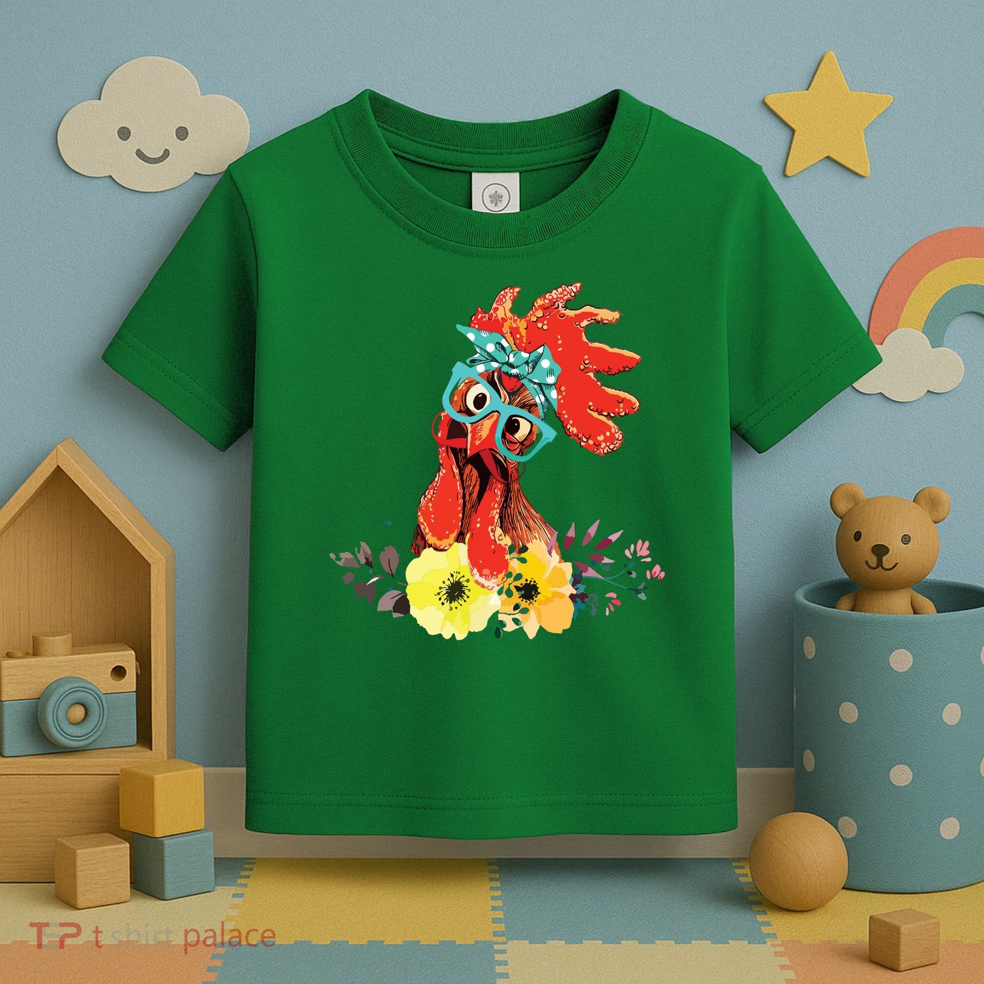 Chicken With Bandana Headband And Glasses Cute Toddler T-Shirt